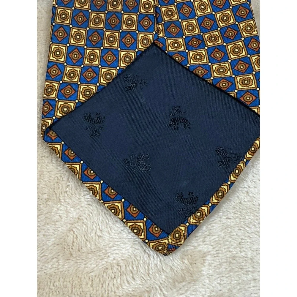 Brooks Brothers Makers Silk Necktie Blue Gold‎ Geometric Men's Dress Tie